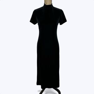 Helene Blake Black Velvet Maxi Dress S? Mock Neck Formal Cocktail Party Vtg 90s